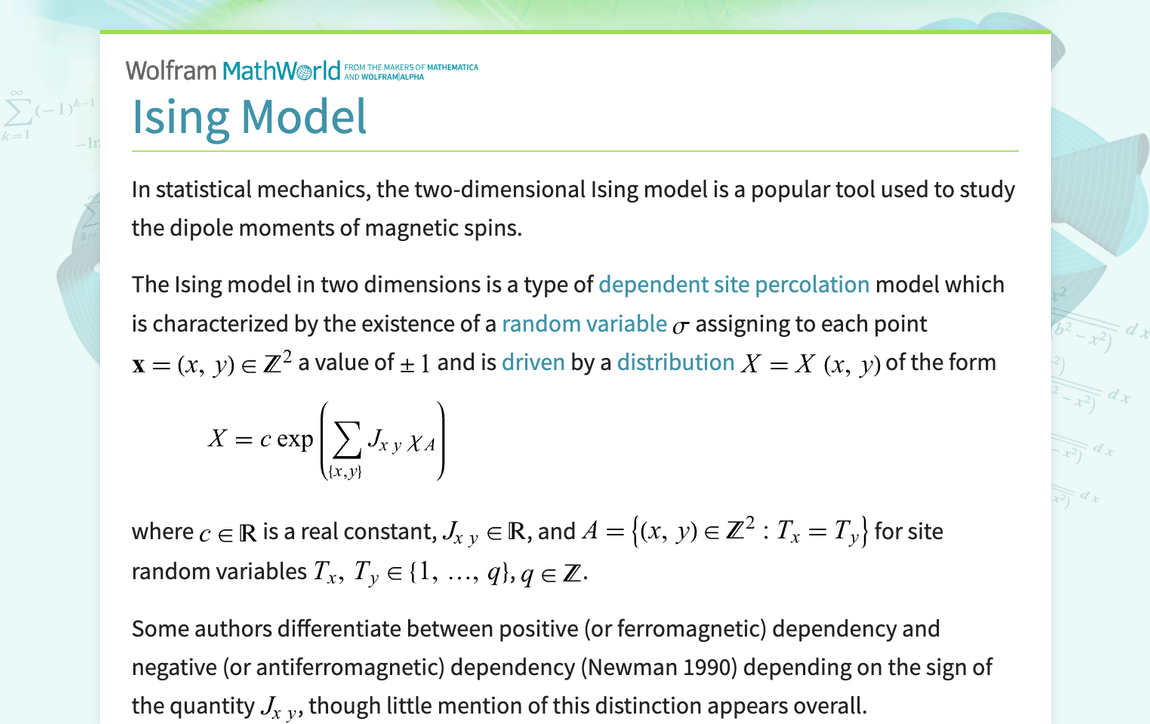 Ising Model -- from Wolfram MathWorld