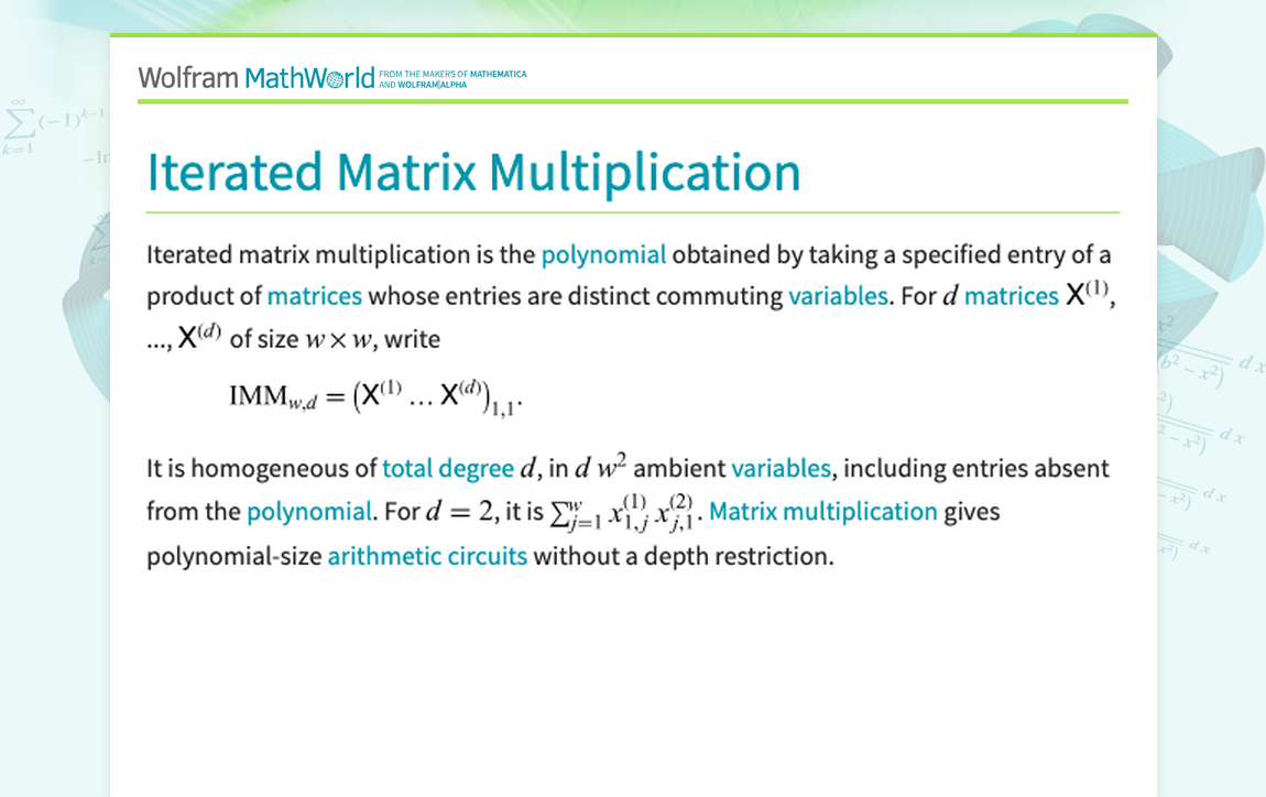 Iterated Matrix Multiplication -- from Wolfram MathWorld
