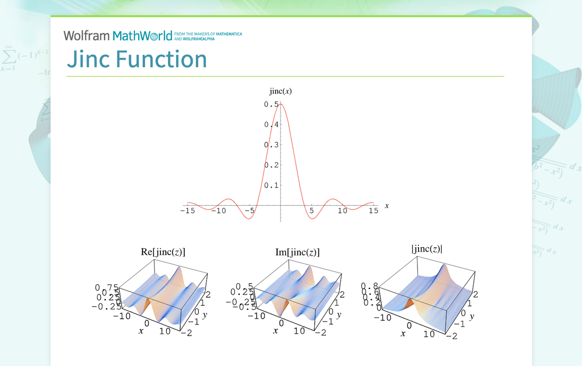 Jinc Function -- from Wolfram MathWorld