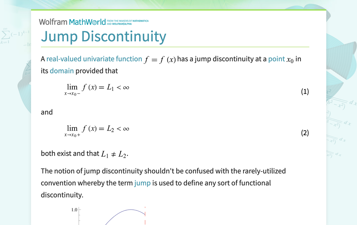 Jump Discontinuity -- from Wolfram MathWorld
