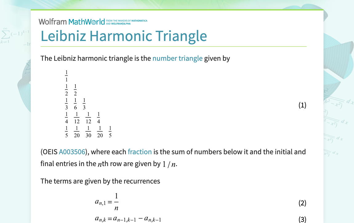Leibniz Harmonic Triangle -- from Wolfram MathWorld