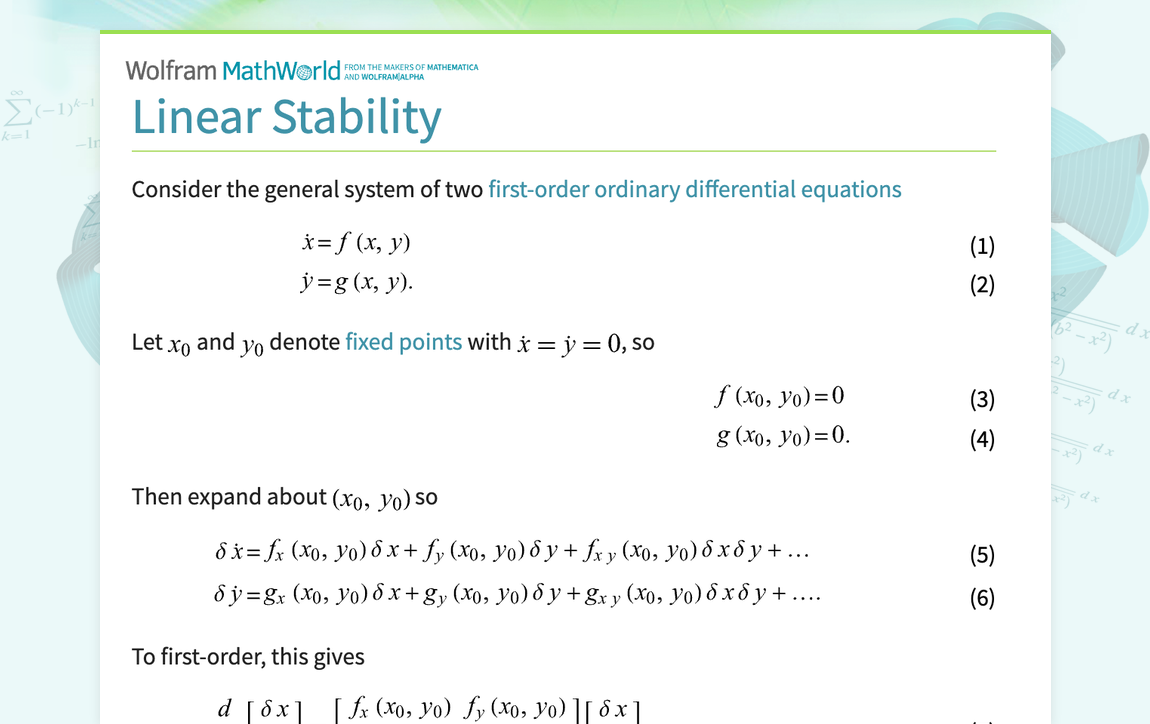 Linear Stability From Wolfram Mathworld Linear Stability From Wolfram Mathworld