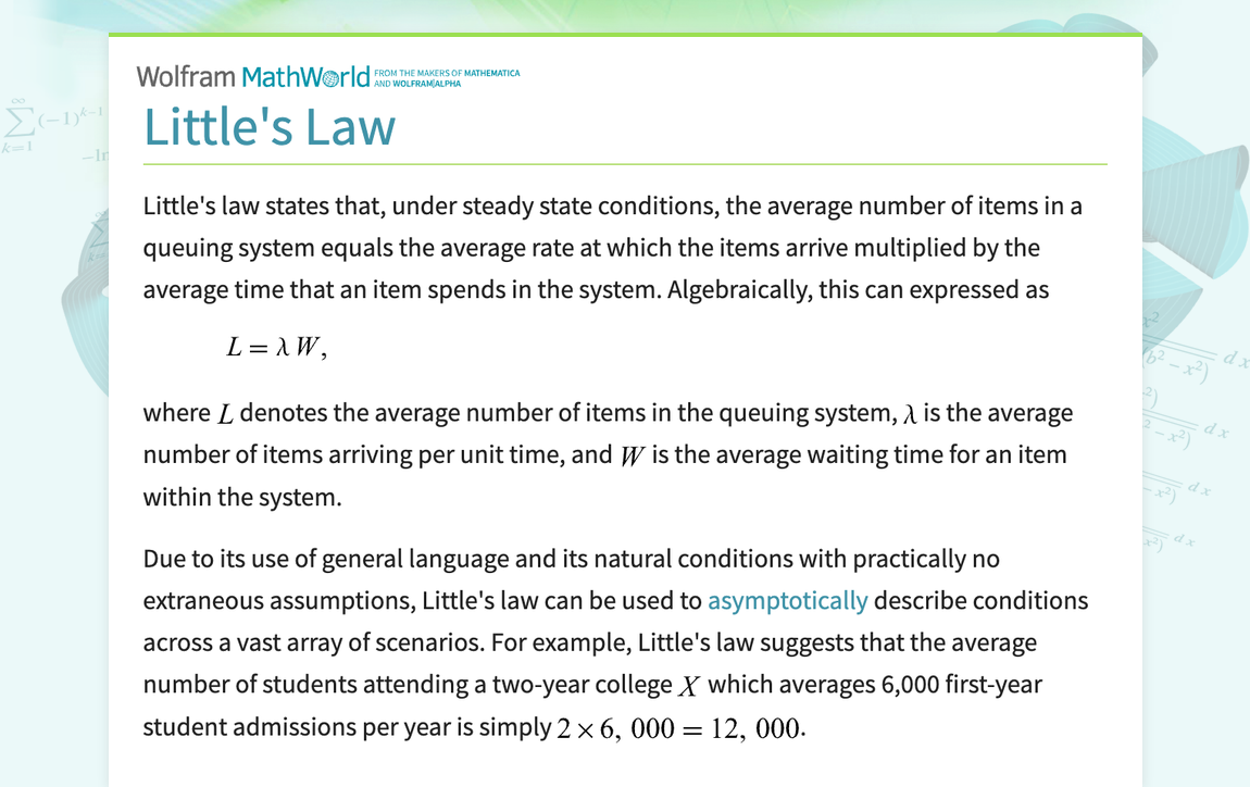 Little's Law -- from Wolfram MathWorld