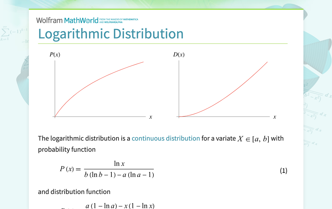Logarithmic Distribution -- from Wolfram MathWorld
