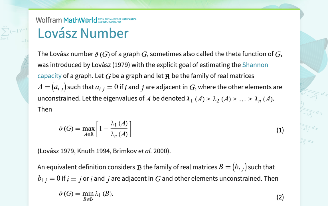 Lovász Number -- from Wolfram MathWorld
