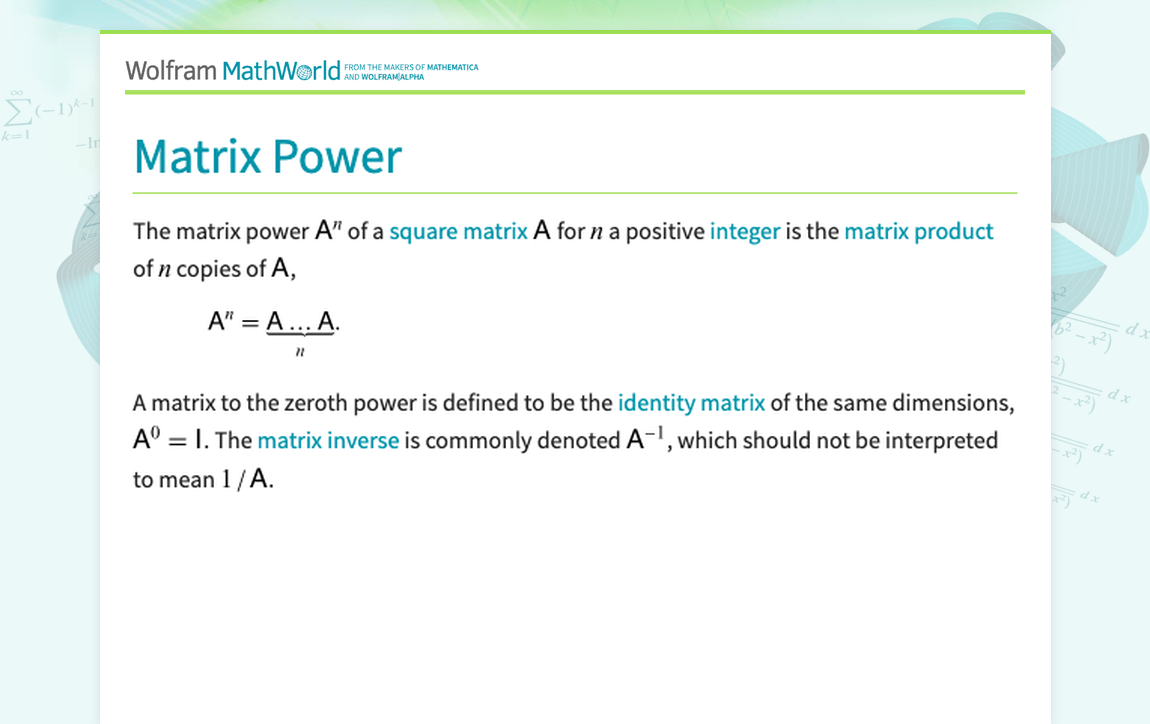Matrix Power -- from Wolfram MathWorld