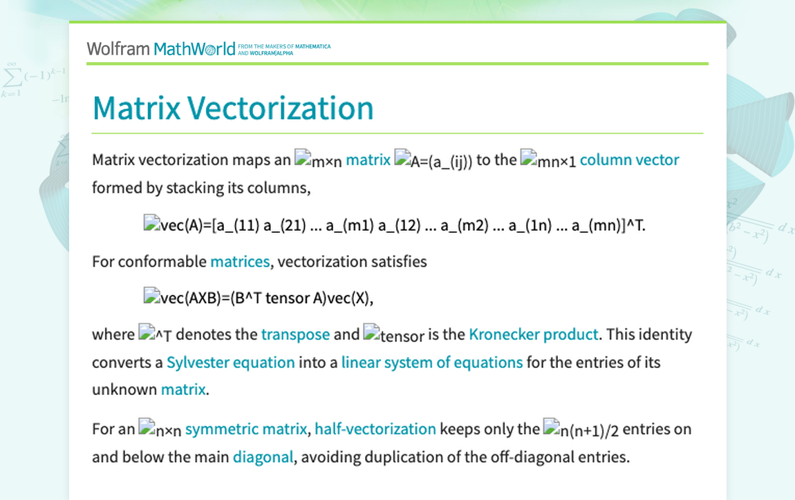 Matrix Vectorization -- from Wolfram MathWorld