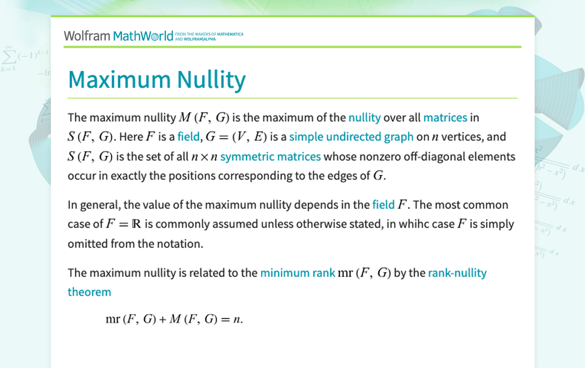 Nullity Math Maximum Nullity -- from Wolfram MathWorld