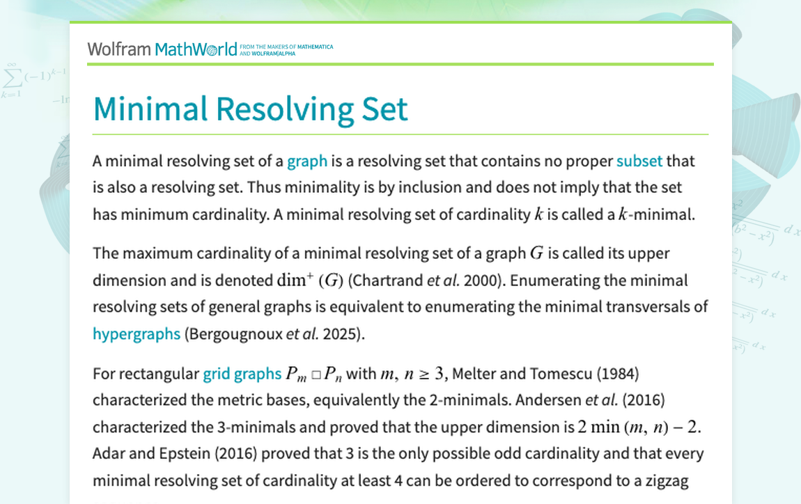 Minimal Resolving Set -- from Wolfram MathWorld