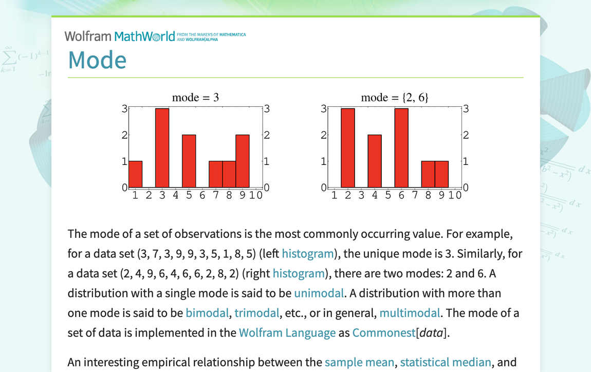 what is mode in math formula