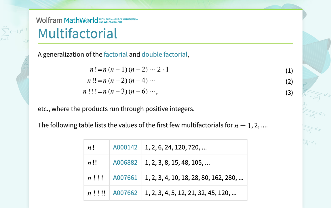 Multifactorial -- from Wolfram MathWorld