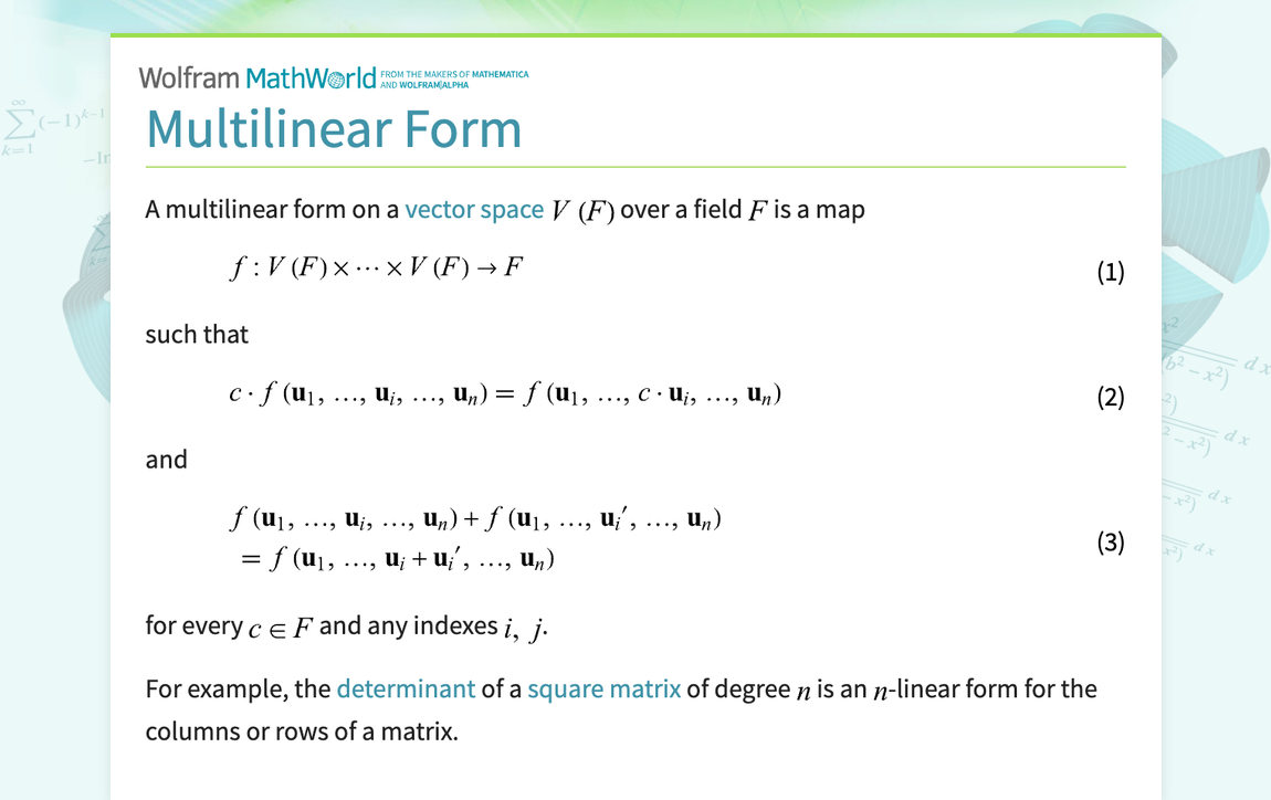 Multilinear Form -- from Wolfram MathWorld
