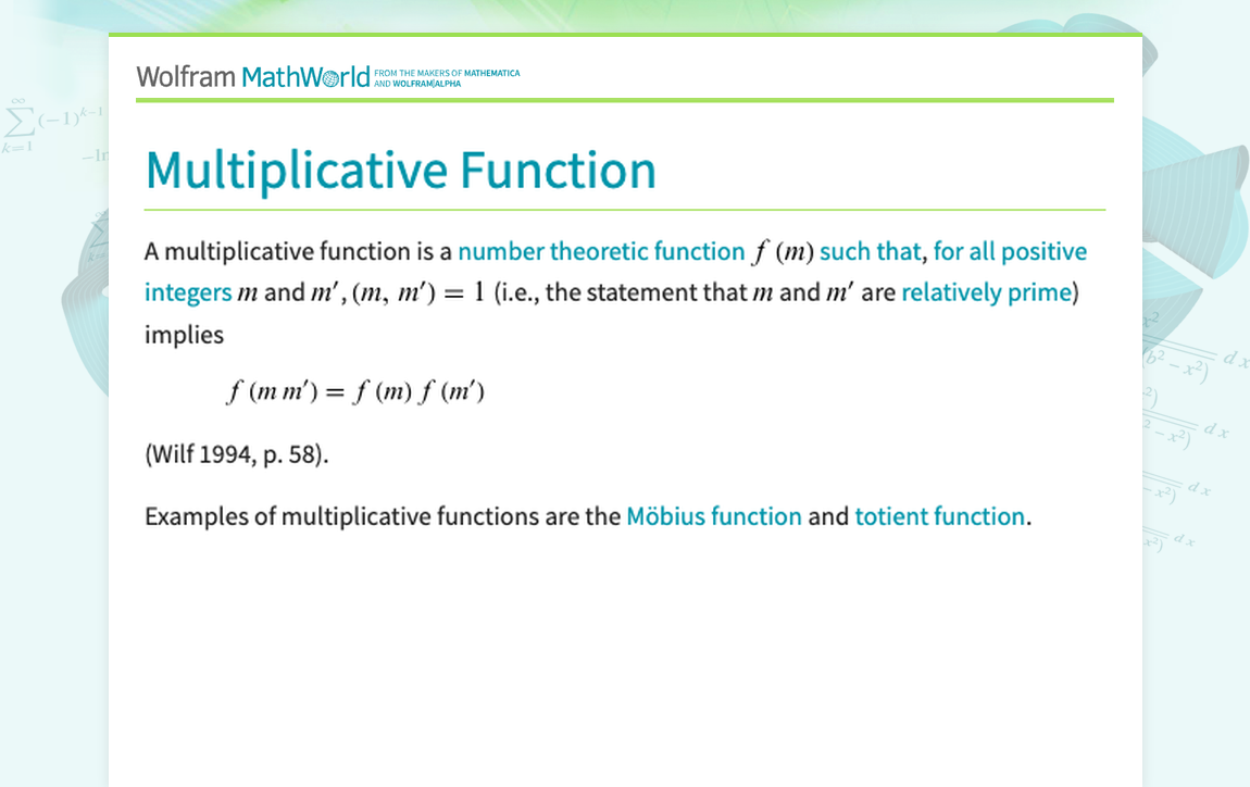 Multiplicative Function -- from Wolfram MathWorld