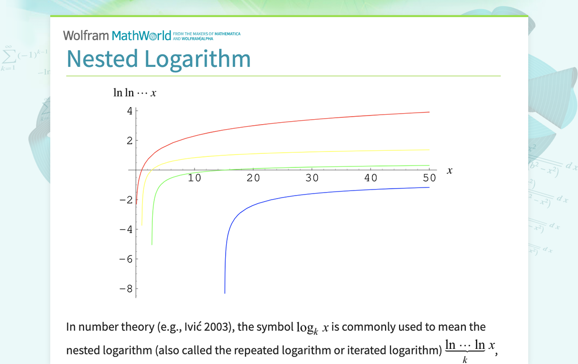 Nested Logarithm -- from Wolfram MathWorld