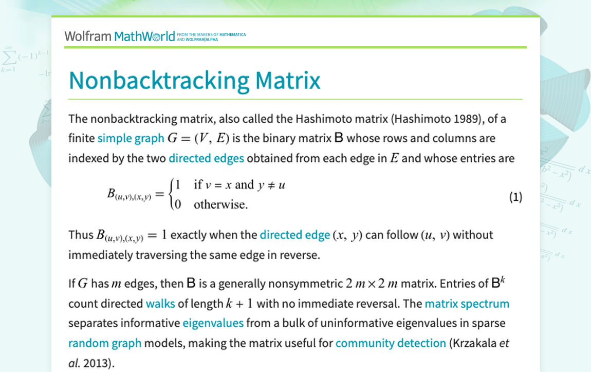 Nonbacktracking Matrix -- from Wolfram MathWorld