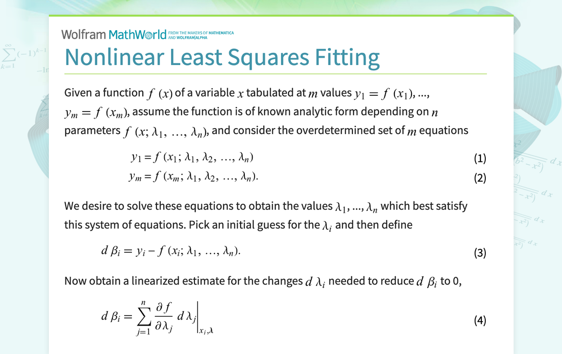 Nonlinear Least Squares Fitting -- from Wolfram MathWorld