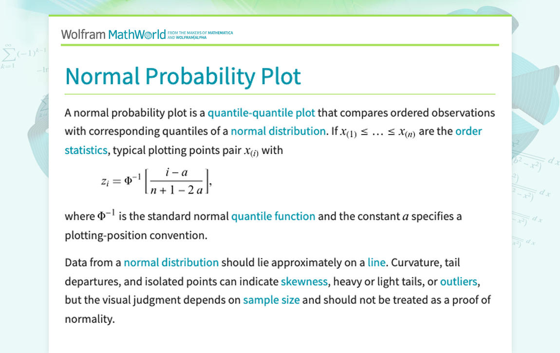 Normal Probability Plot -- from Wolfram MathWorld