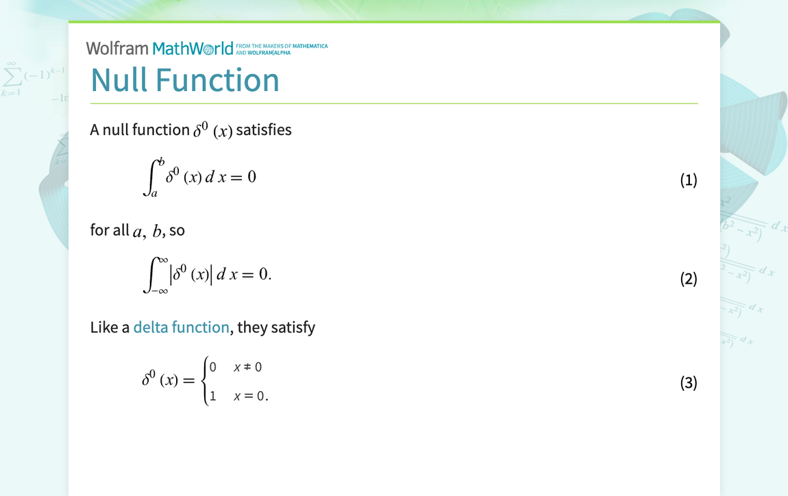 Null Function -- from Wolfram MathWorld