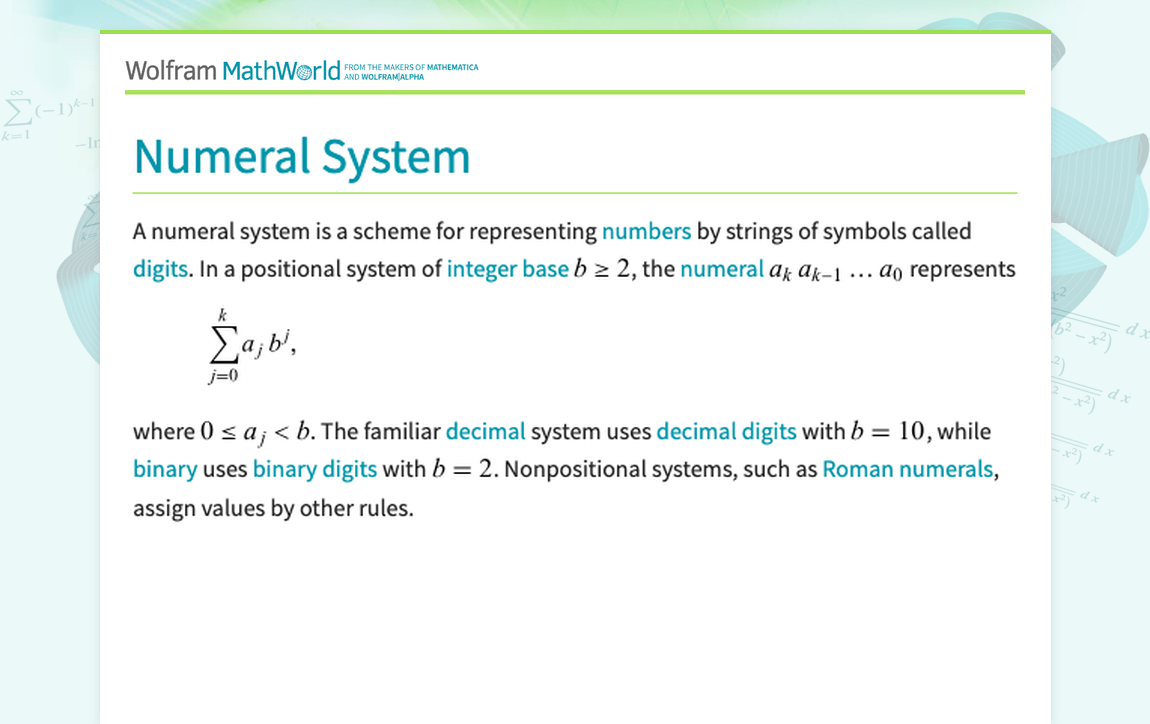 Numeral System -- from Wolfram MathWorld