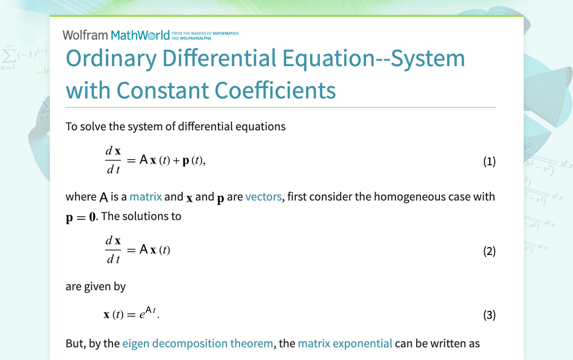 Ordinary Differential Equation--System With Constant Coefficients ...