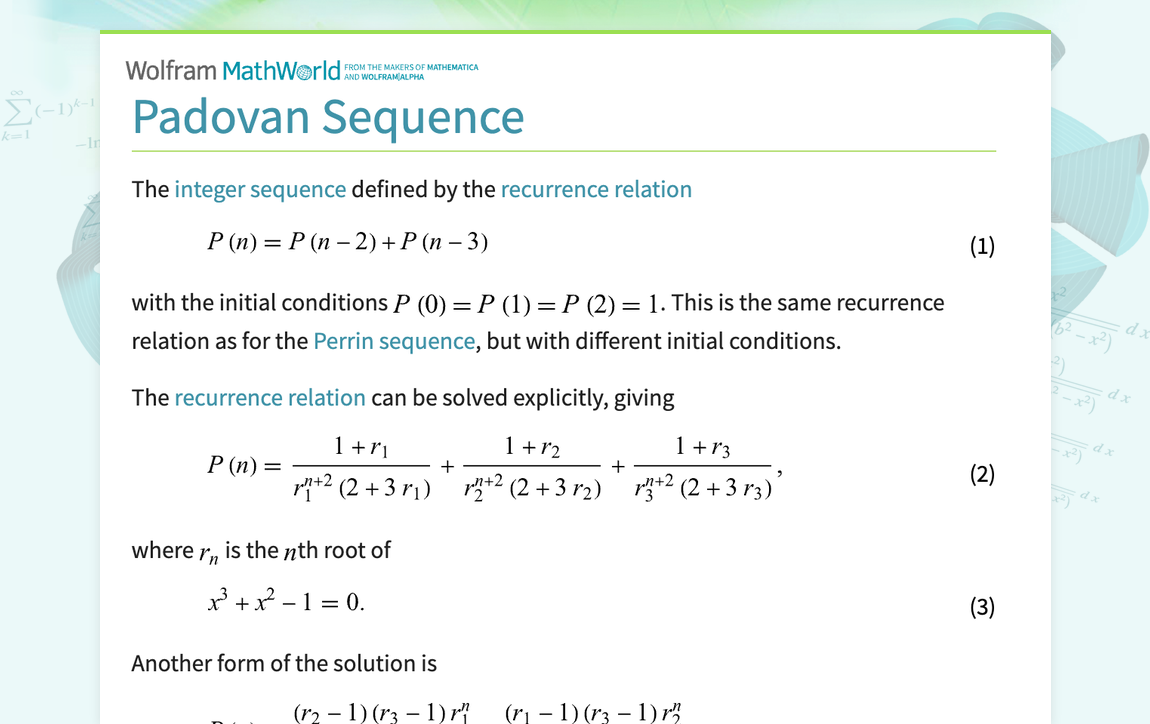 Padovan Sequence -- from Wolfram MathWorld