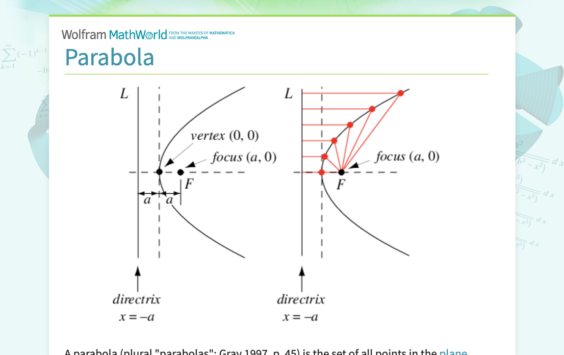Parabola -- from Wolfram MathWorld