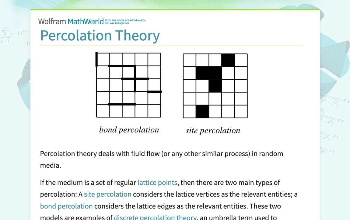 Percolation Theory -- from Wolfram MathWorld