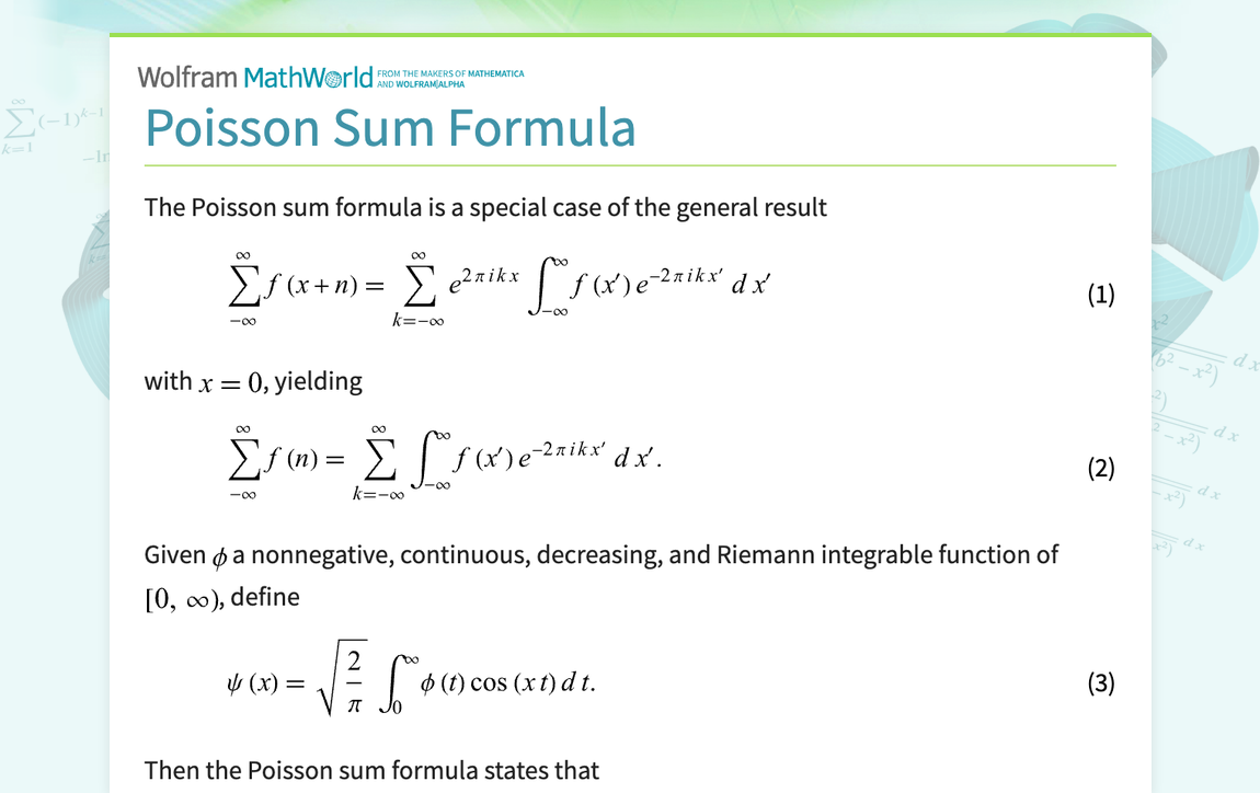 Poisson Sum Formula -- from Wolfram MathWorld