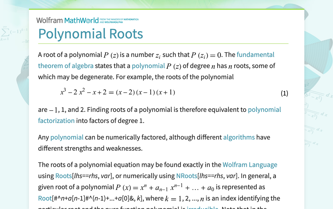 find roots of polynomial wolfram