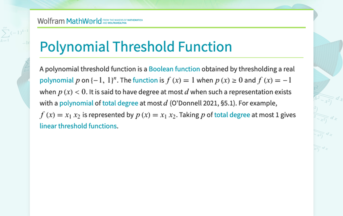 Polynomial Threshold Function -- from Wolfram MathWorld