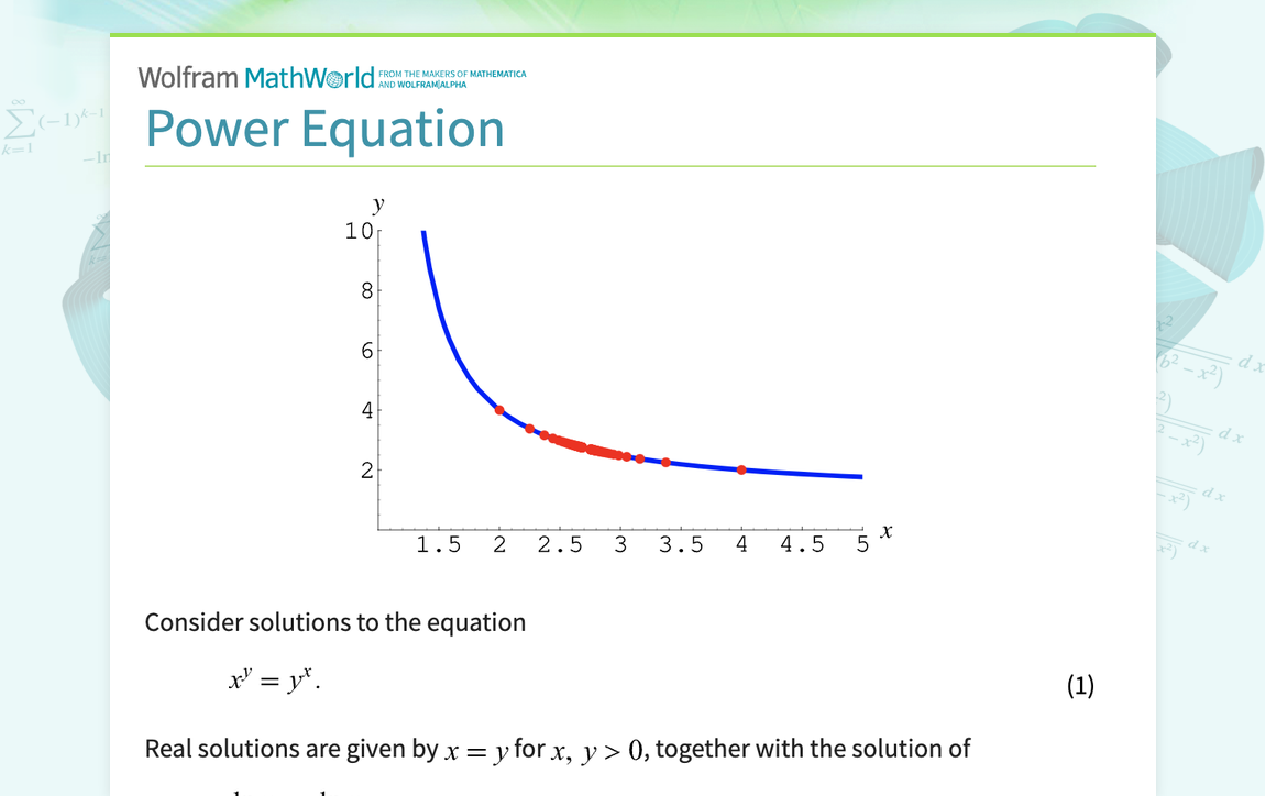 Power Equation -- from Wolfram MathWorld