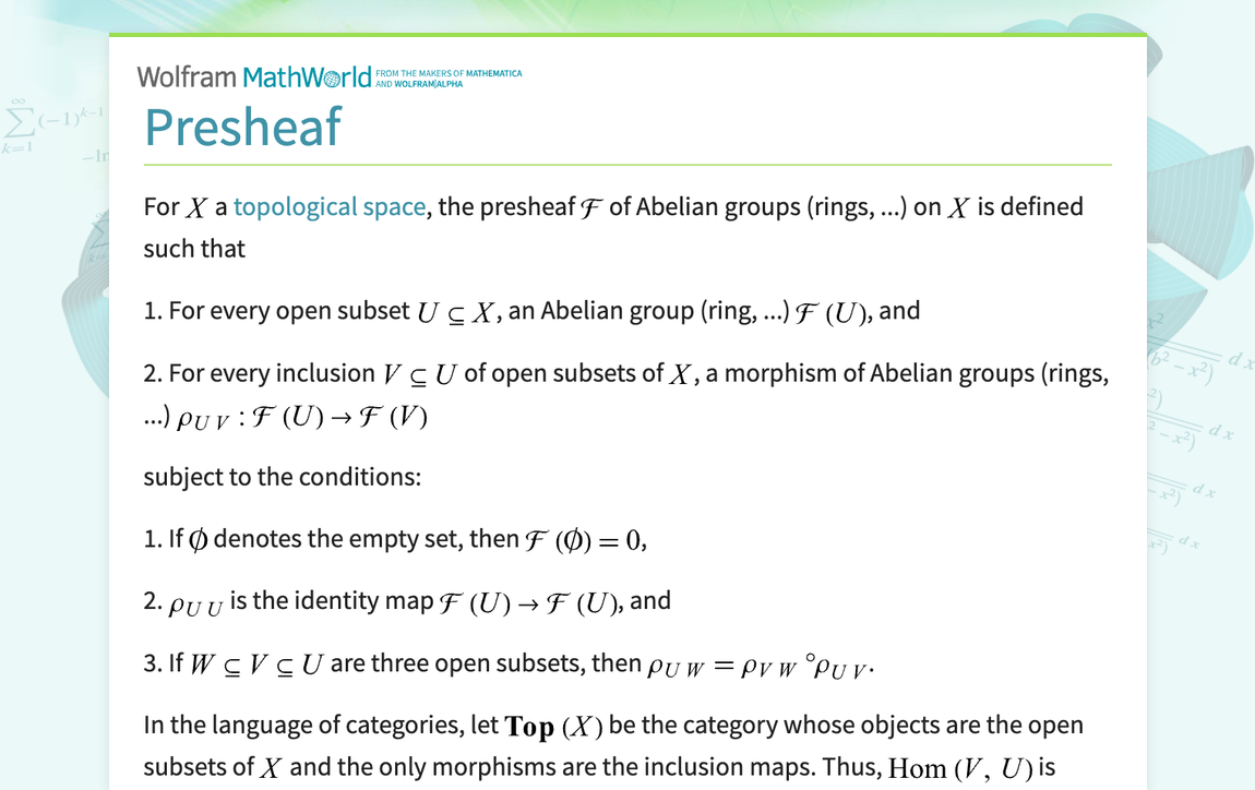 Presheaf from wolfram mathworld