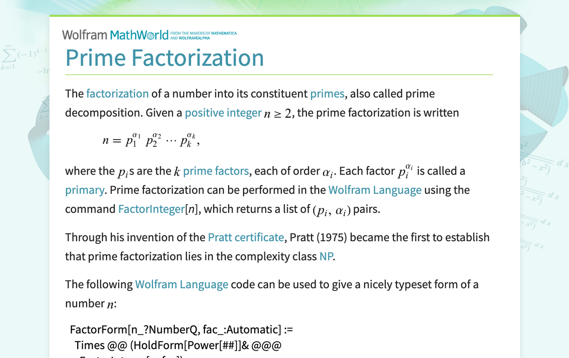 Prime Factorization -- from Wolfram MathWorld