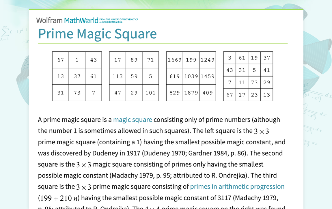 Prime Magic Square -- from Wolfram MathWorld