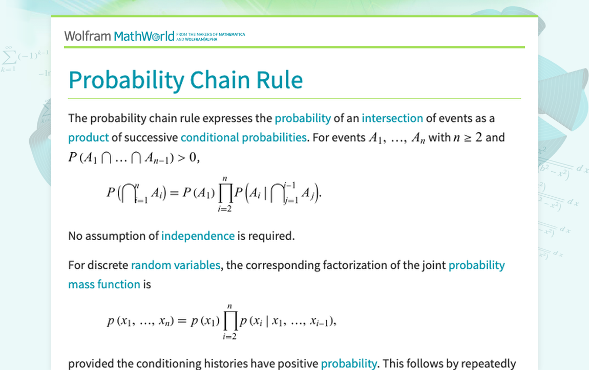Probability Chain Rule -- from Wolfram MathWorld