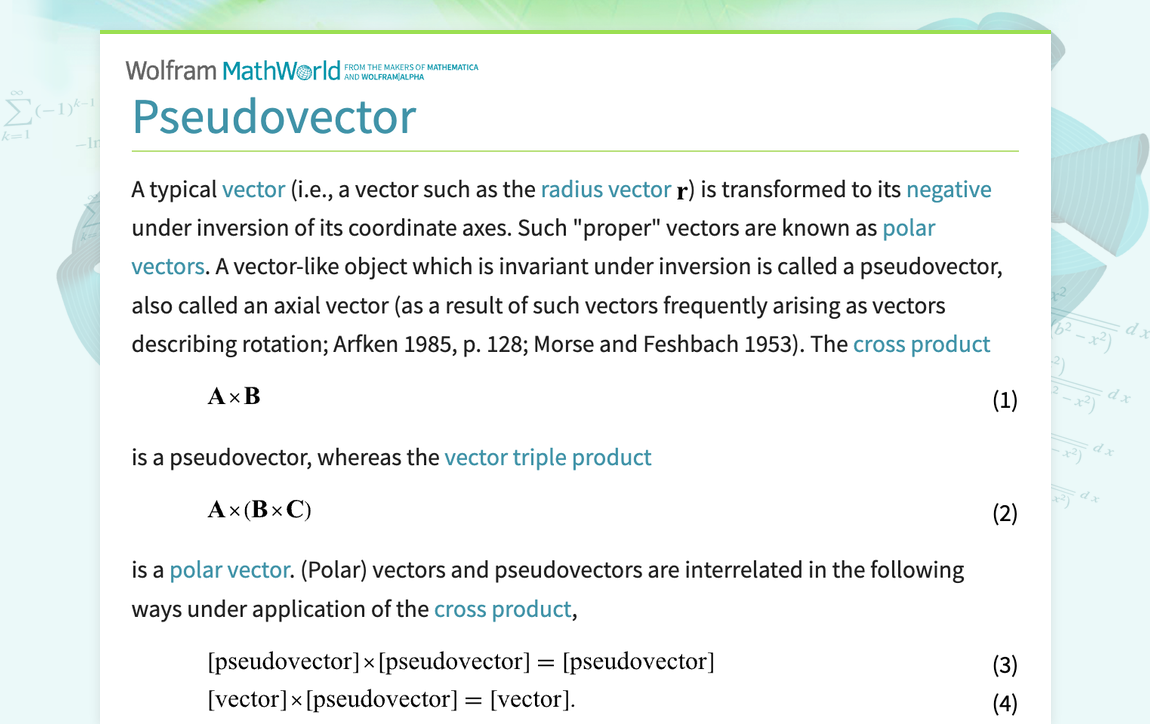 Pseudovector -- from Wolfram MathWorld