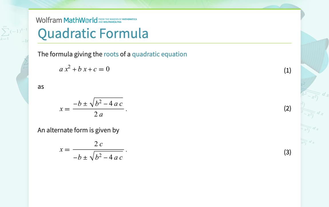 Quadratic formula calculator wolfram discount