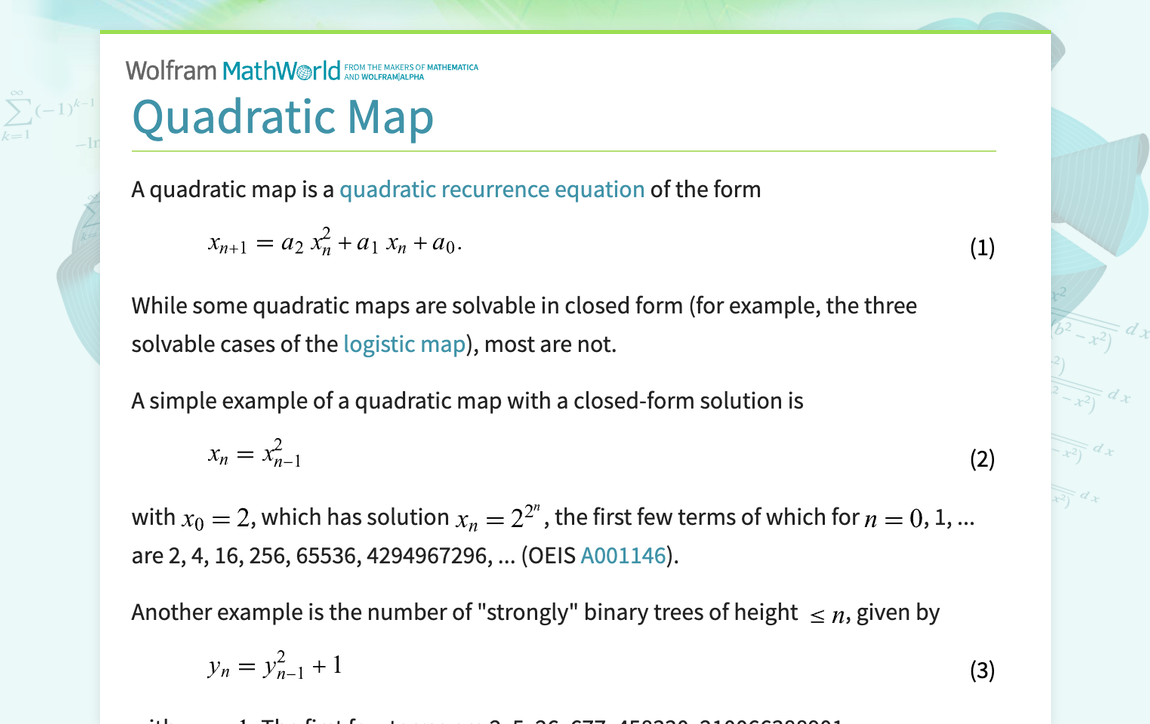 Quadratic Map -- from Wolfram MathWorld