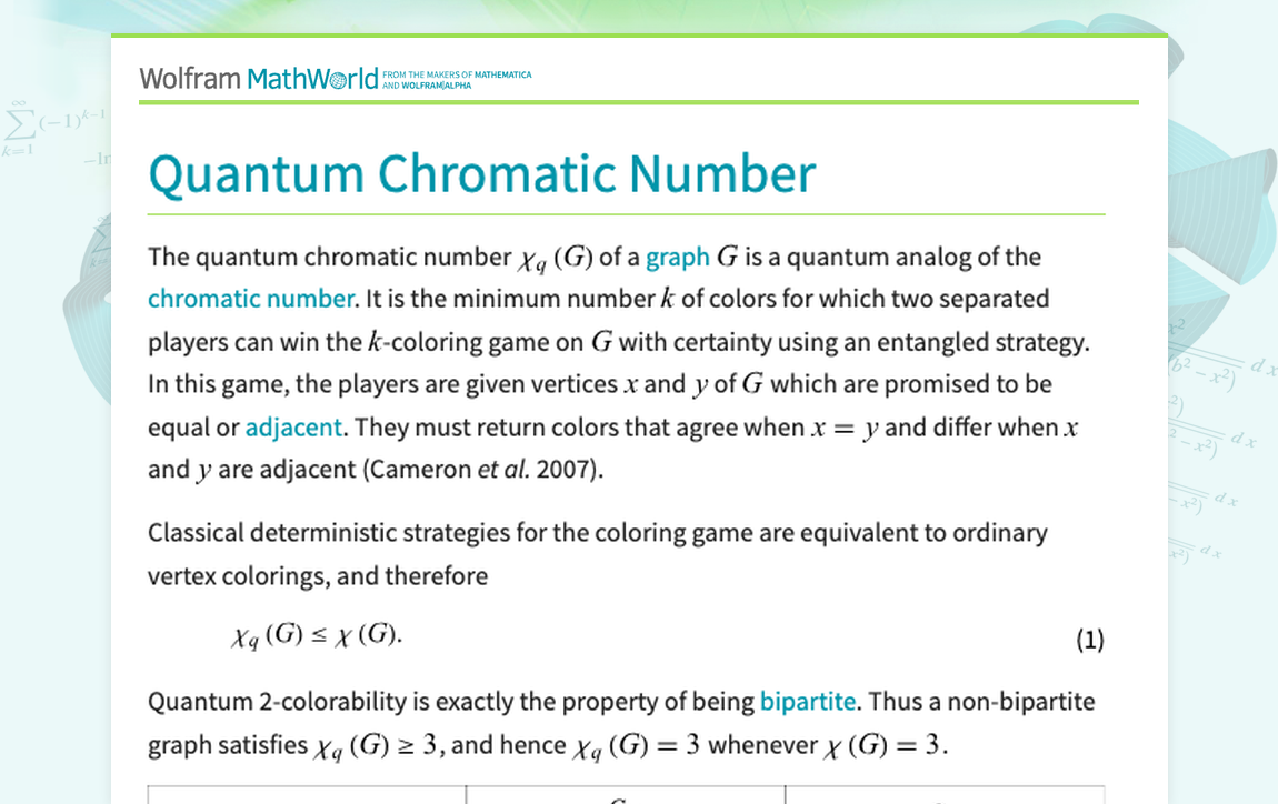 Quantum Chromatic Number -- from Wolfram MathWorld