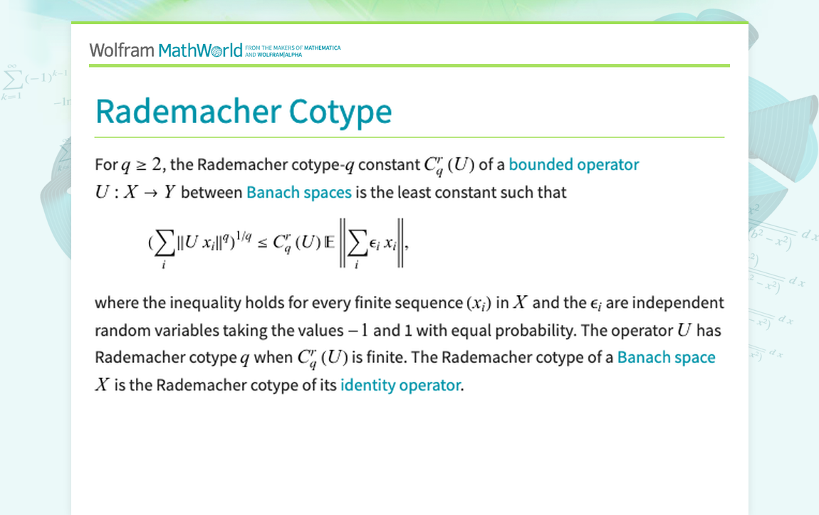 Rademacher Cotype -- from Wolfram MathWorld