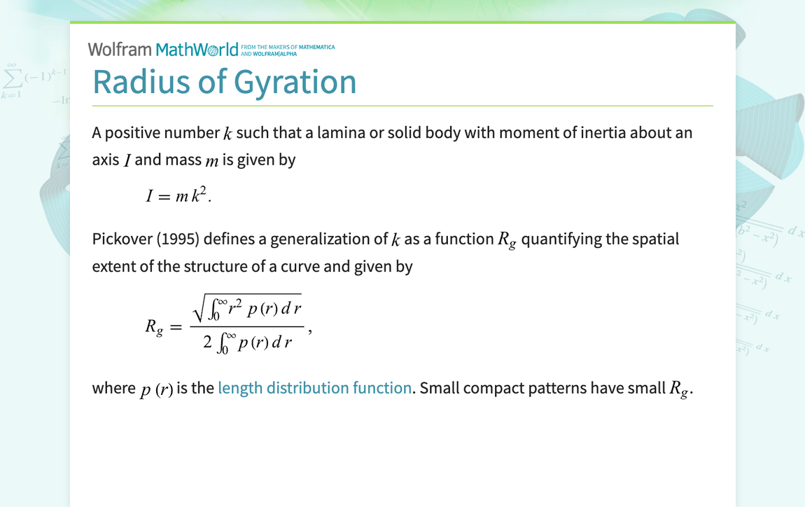 Radius of Gyration &ndash; from Wolfram MathWorld