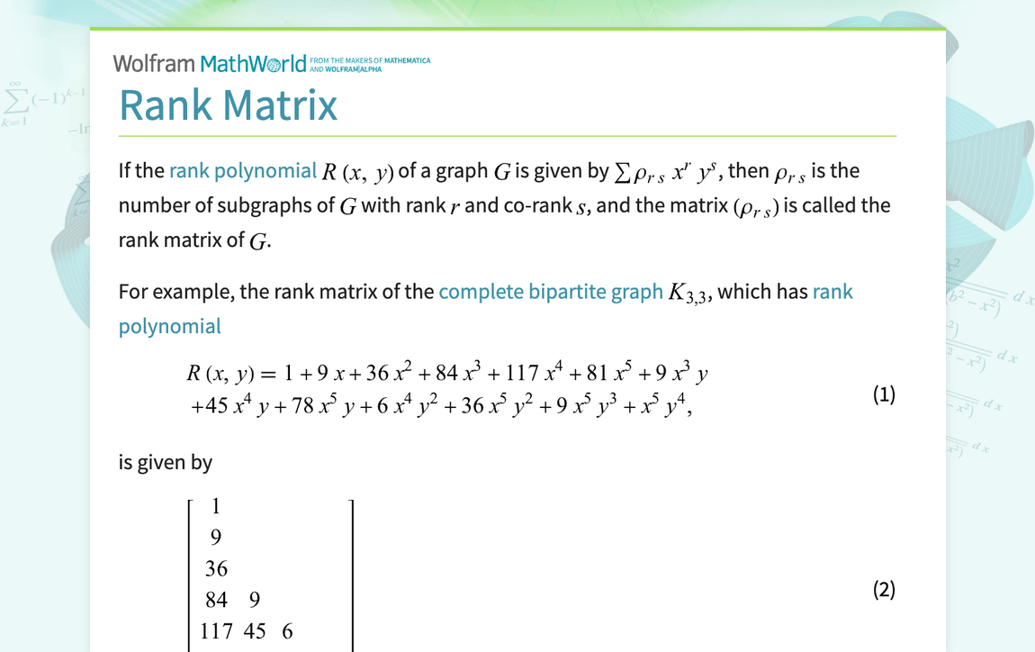 Rank Matrix -- from Wolfram MathWorld