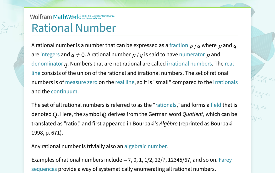 Rational Number -- from Wolfram MathWorld