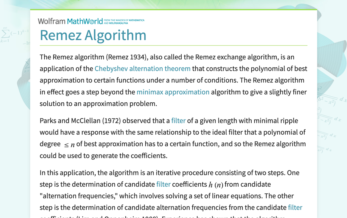 Remez Algorithm -- from Wolfram MathWorld