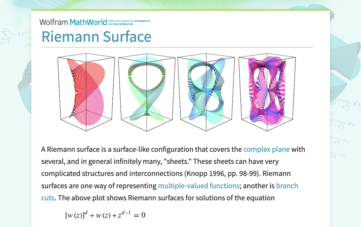 Riemann Surface -- from Wolfram MathWorld