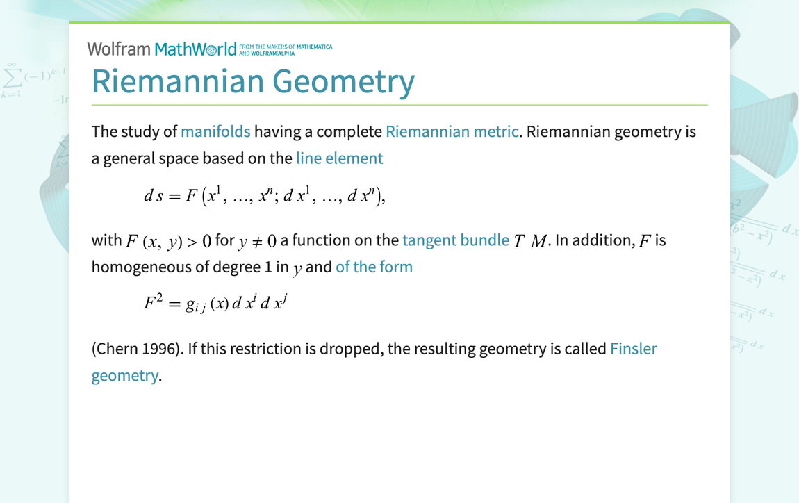 Riemannian Geometry -- from Wolfram MathWorld