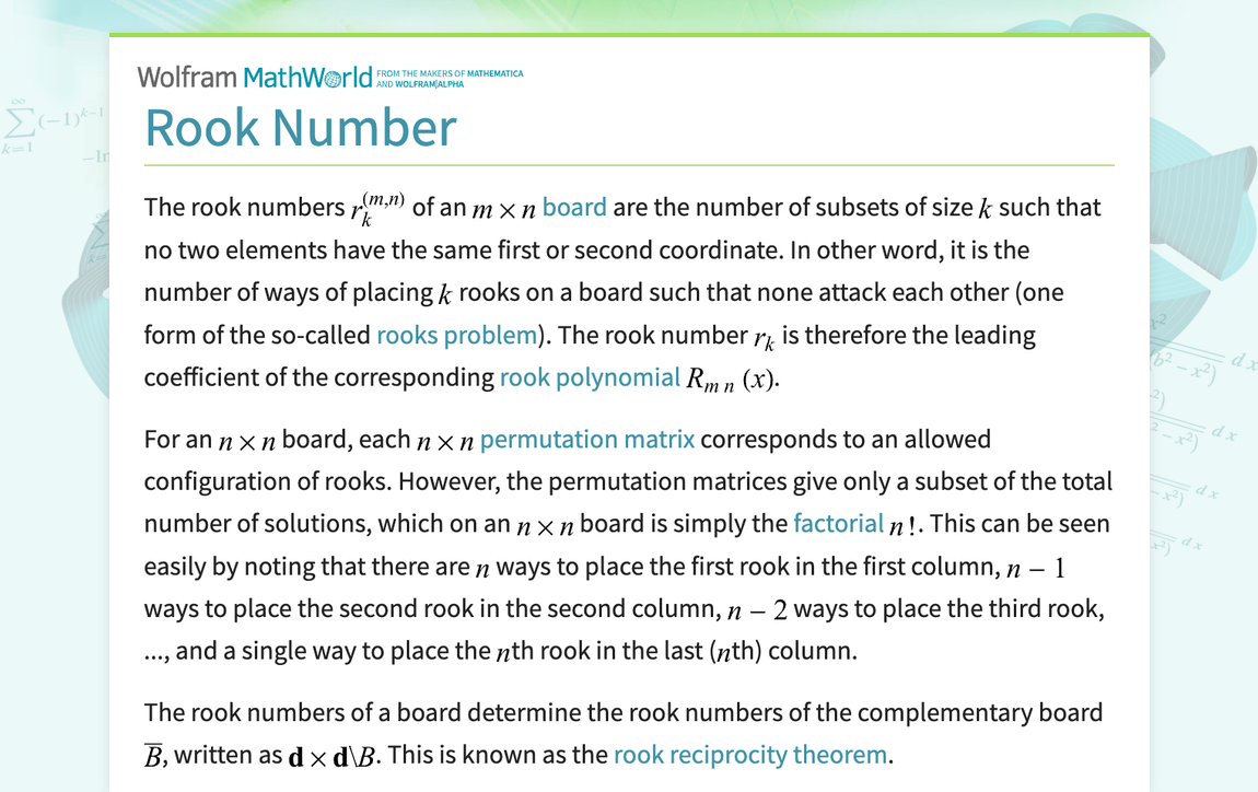 Rook Number -- from Wolfram MathWorld