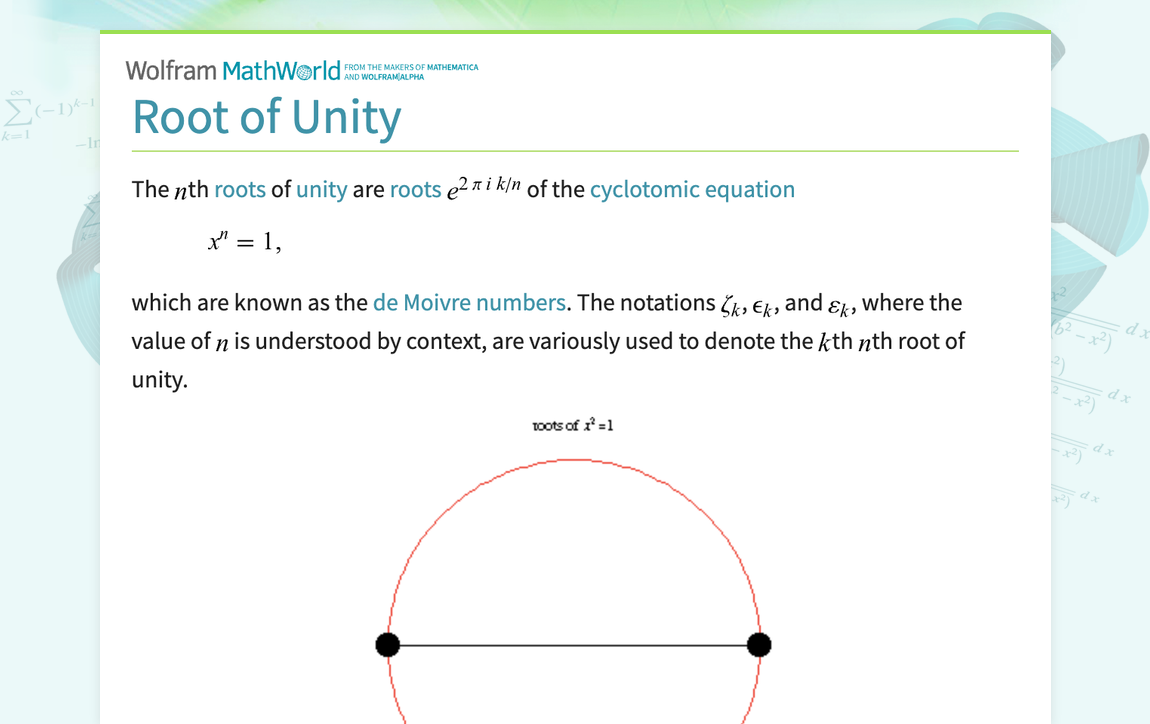 Root of Unity -- from Wolfram MathWorld