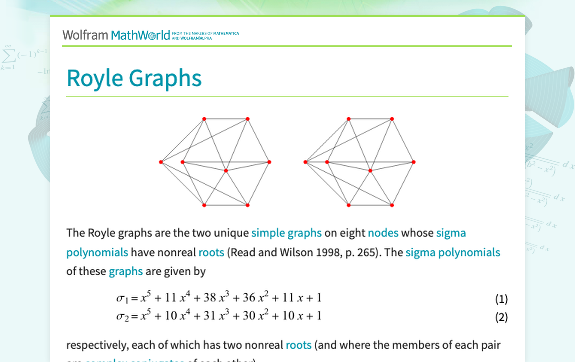 Gordon Royle Maths Royle Graphs -- from Wolfram MathWorld