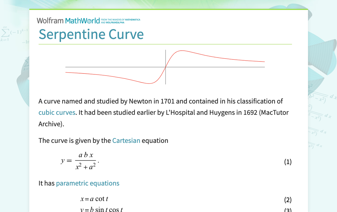 Serpentine Curve from Wolfram MathWorld